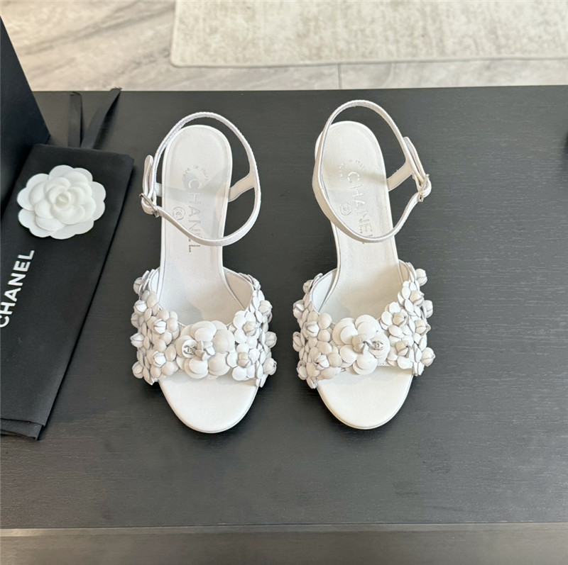 Ch**el camellia strappy heel sandals