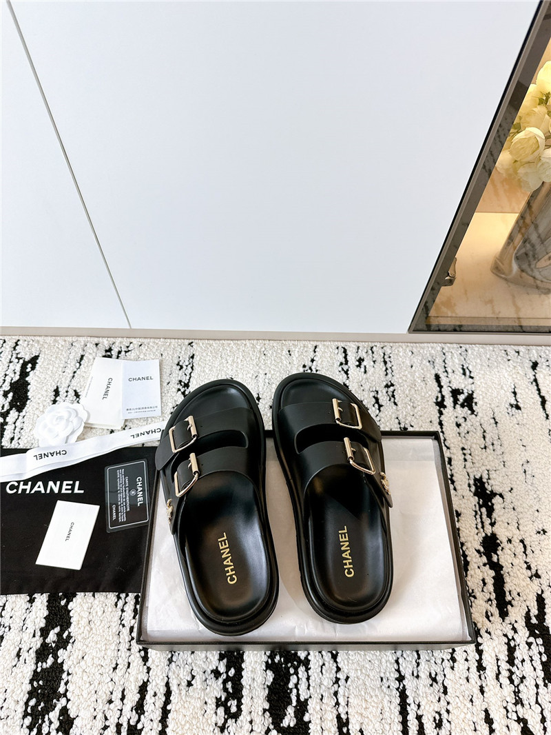Ch**el buckle platform slippers sandals black