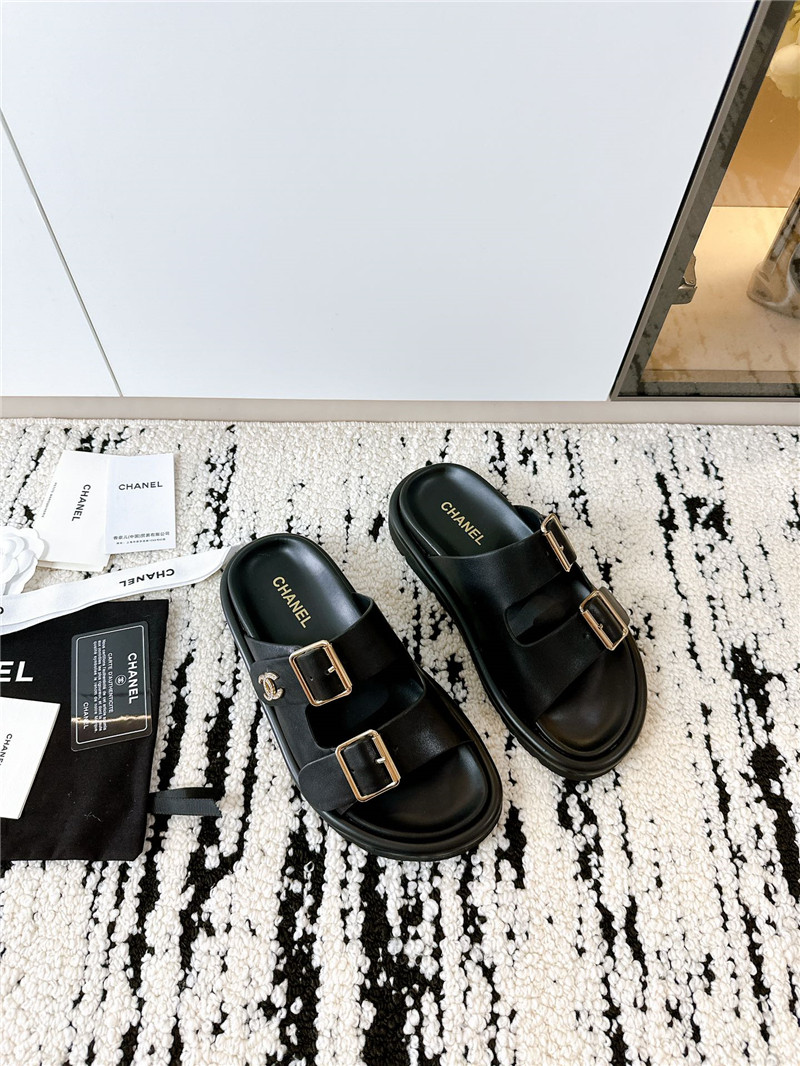 Ch**el buckle platform slippers sandals black