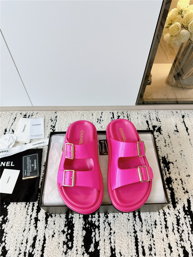 Ch**el buckle platform slippers sandals rose red