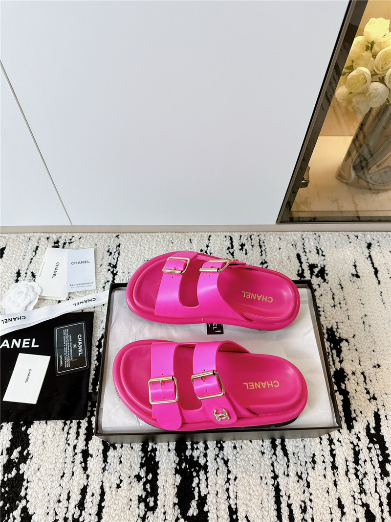 Ch**el buckle platform slippers sandals rose red