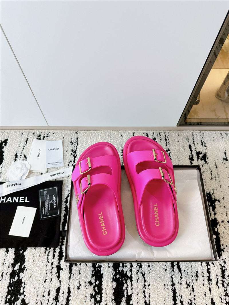 Ch**el buckle platform slippers sandals rose red