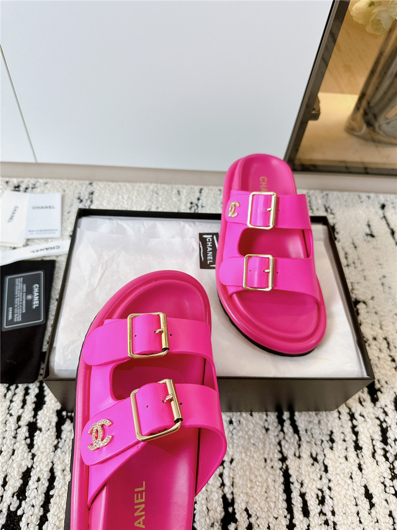 Ch**el buckle platform slippers sandals rose red