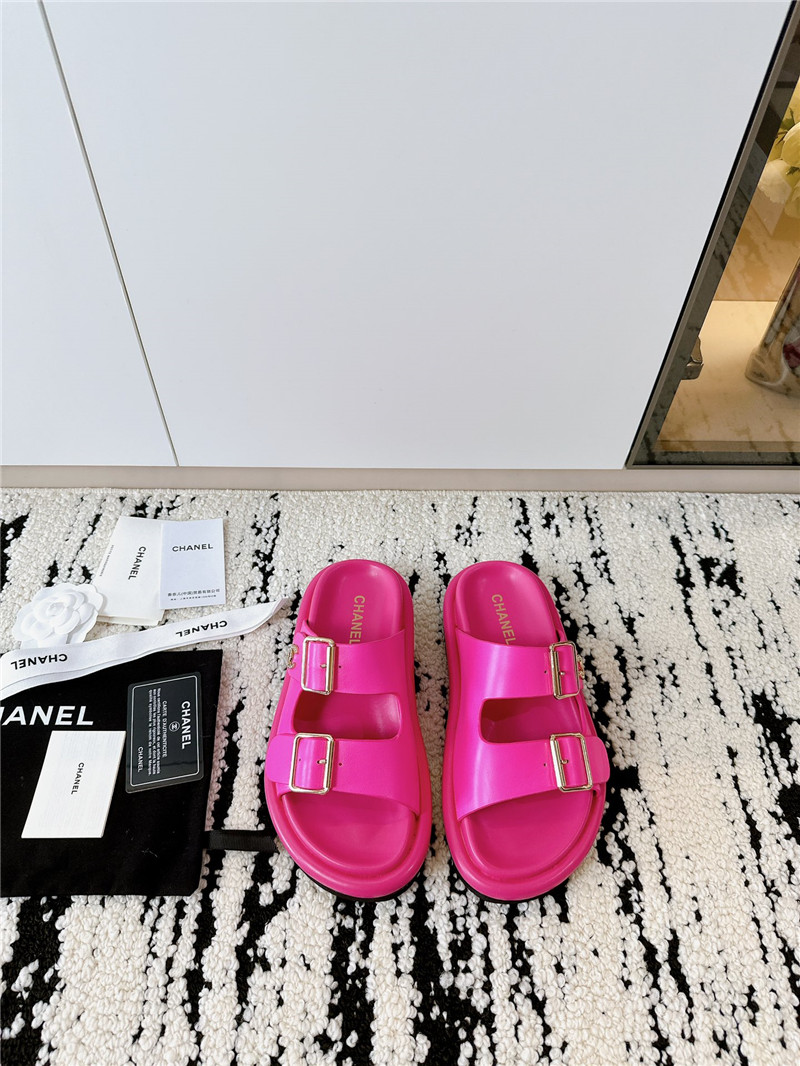Ch**el buckle platform slippers sandals rose red