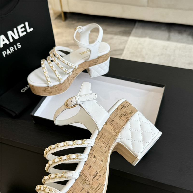 Ch**el leather chain platform sandals