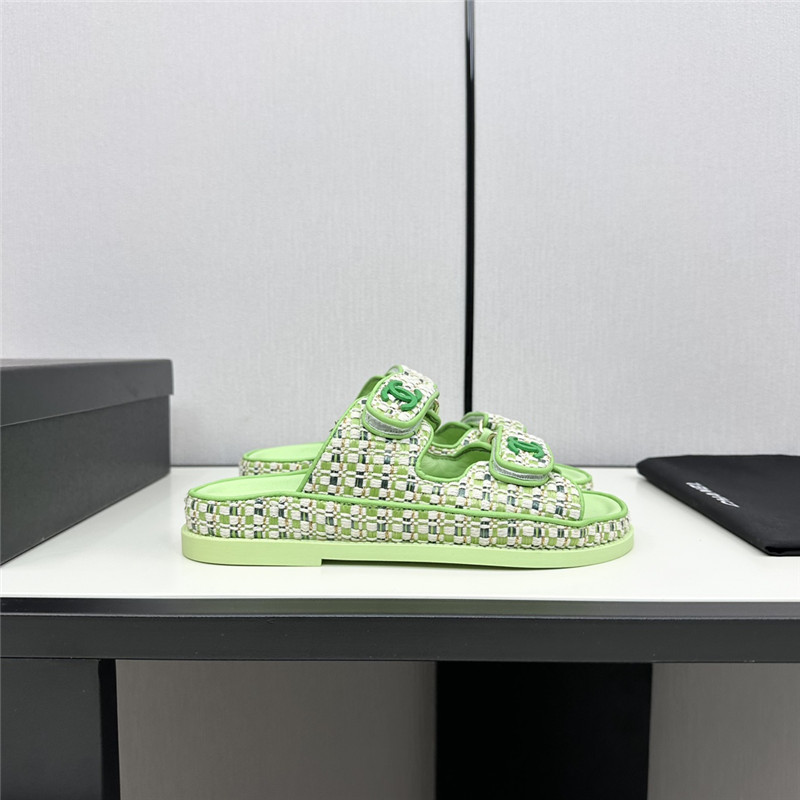 Ch**el grained tweed velcro slides in green