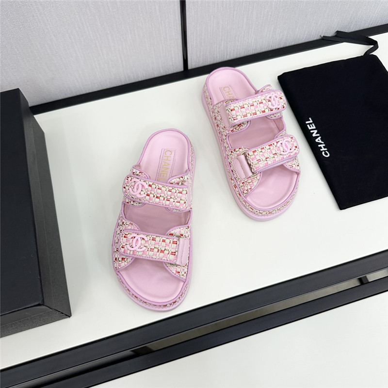 Ch**el grained tweed velcro slides in pink