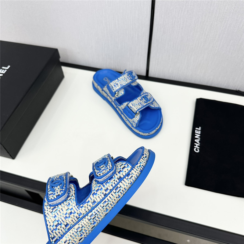 Ch**el grained tweed velcro slides in blue