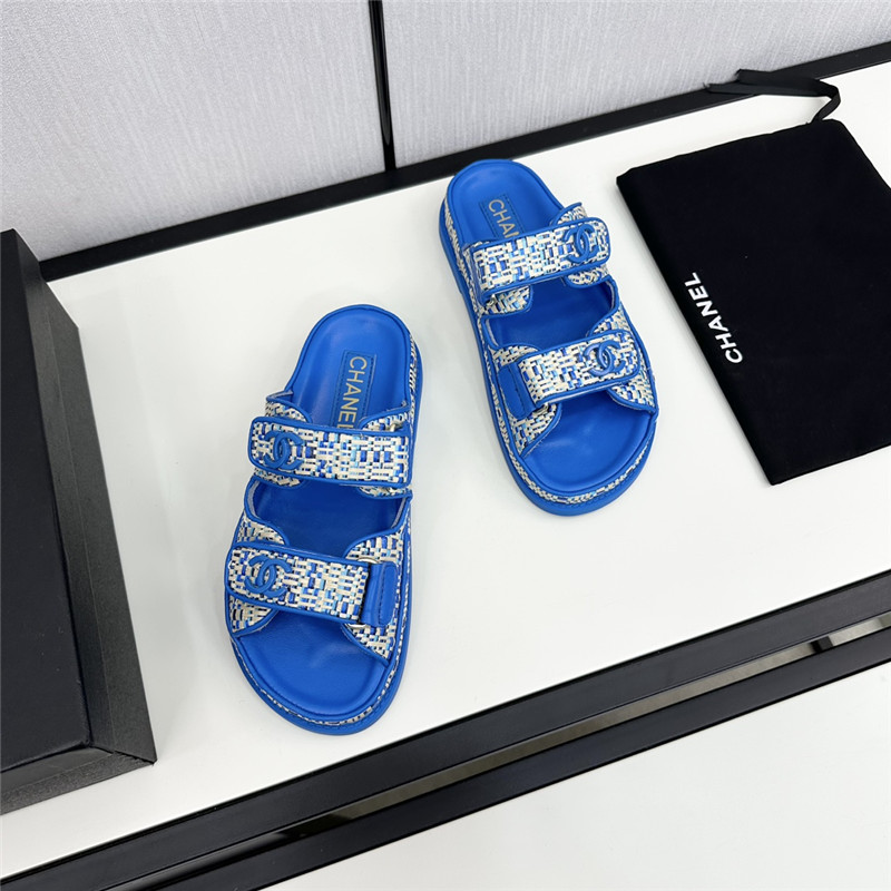 Ch**el grained tweed velcro slides in blue