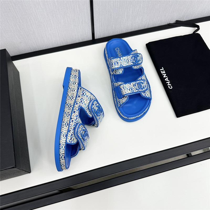Ch**el grained tweed velcro slides in blue