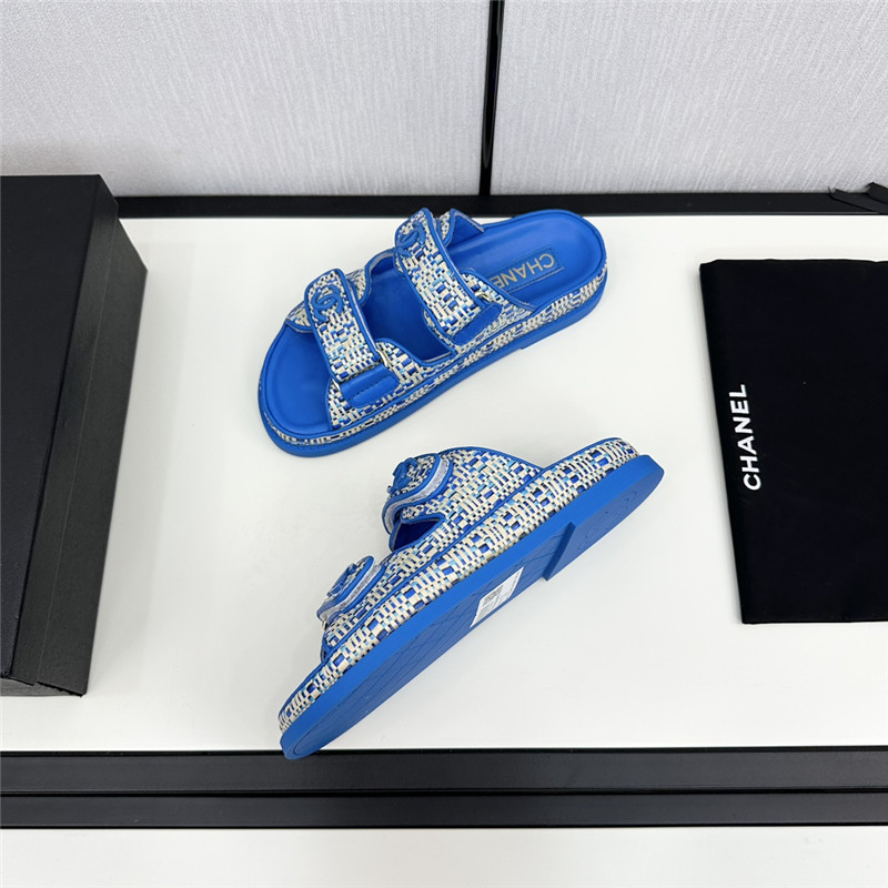 Ch**el grained tweed velcro slides in blue