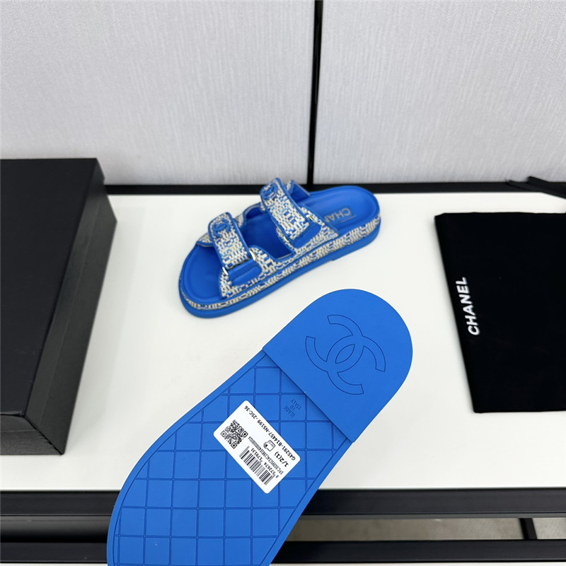 Ch**el grained tweed velcro slides in blue