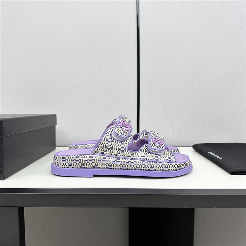 Ch**el grained tweed velcro slides