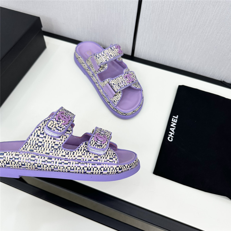 Ch**el grained tweed velcro slides