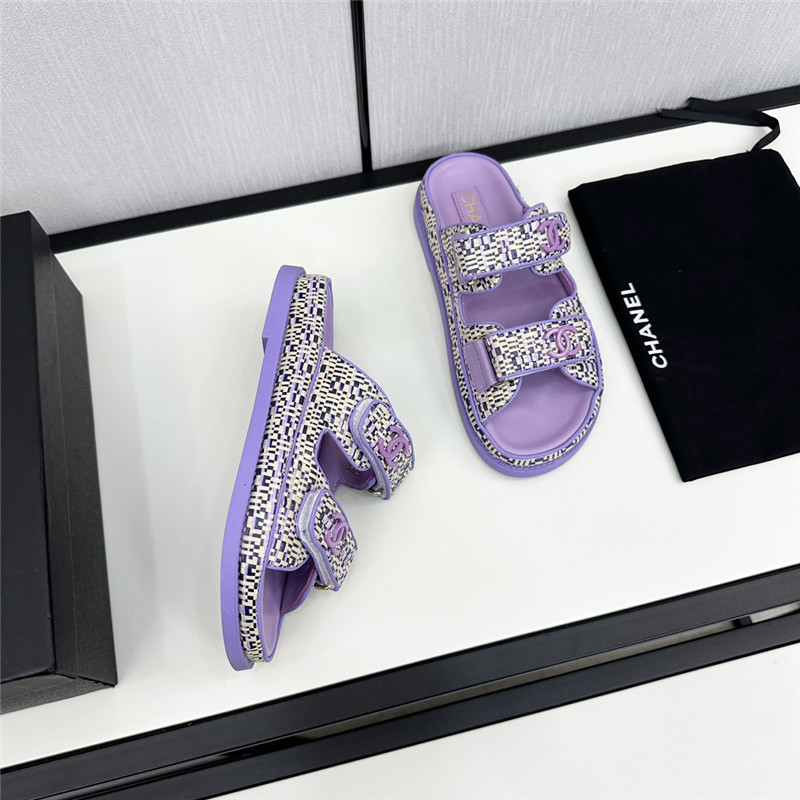 Ch**el grained tweed velcro slides