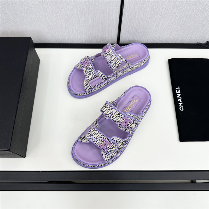 Ch**el grained tweed velcro slides