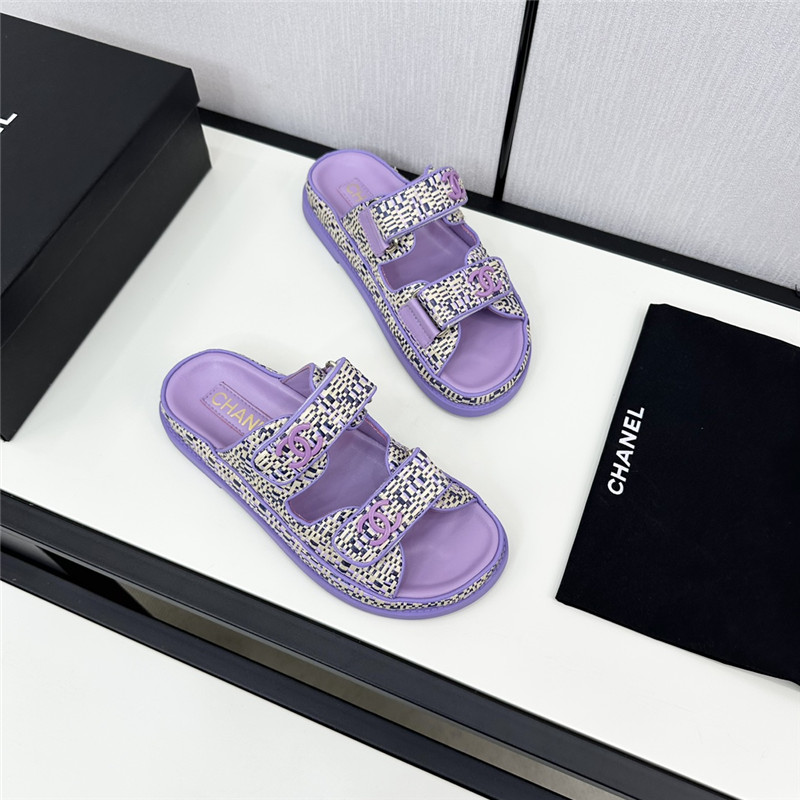 Ch**el grained tweed velcro slides