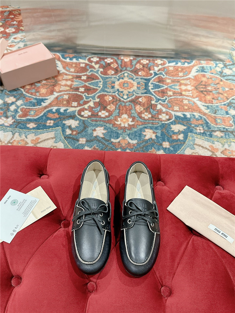 Miu Miu Bleached Leather Loafers Black