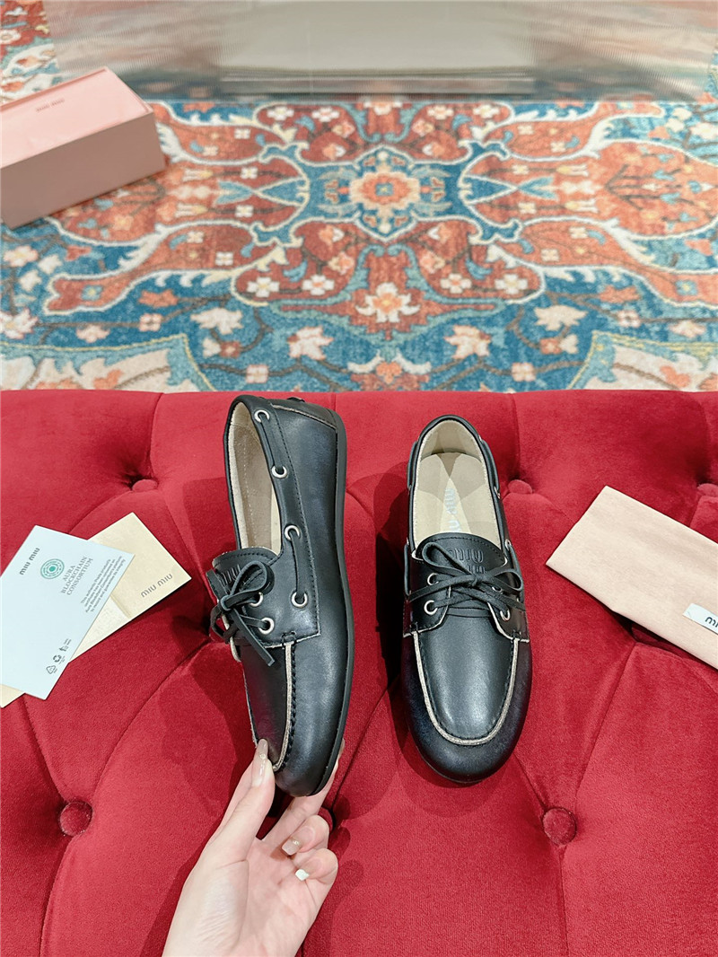 Miu Miu Bleached Leather Loafers Black