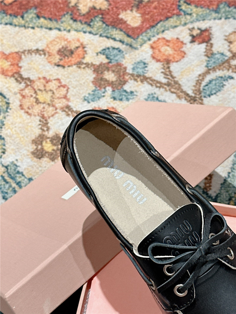 Miu Miu Bleached Leather Loafers Black