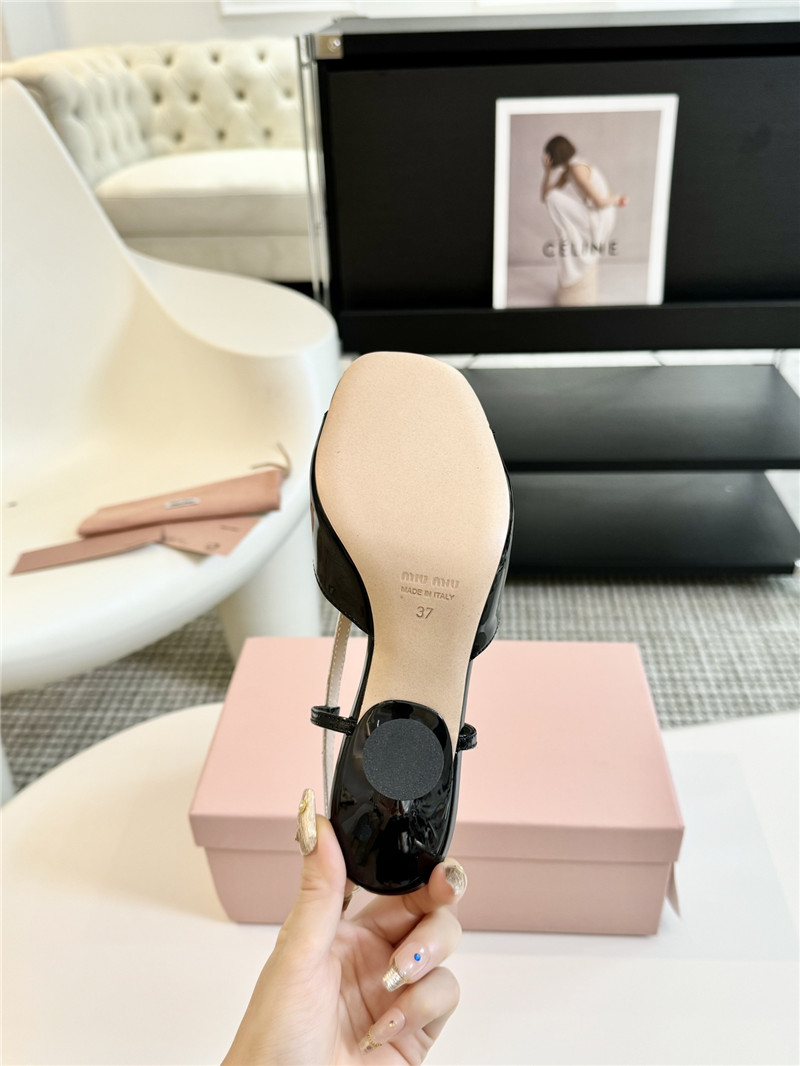 Miu Miu Black Patent Leather Bow Sandals