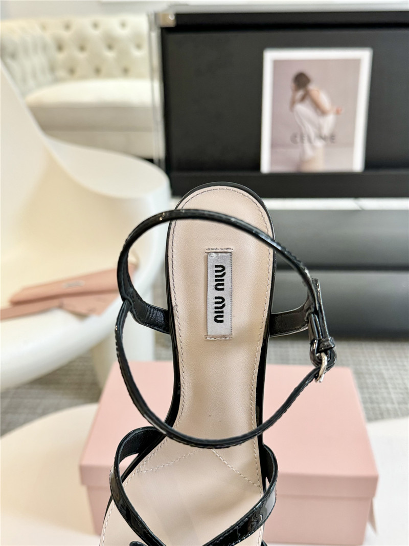Miu Miu Black Strappy Leather Slingback Sandals