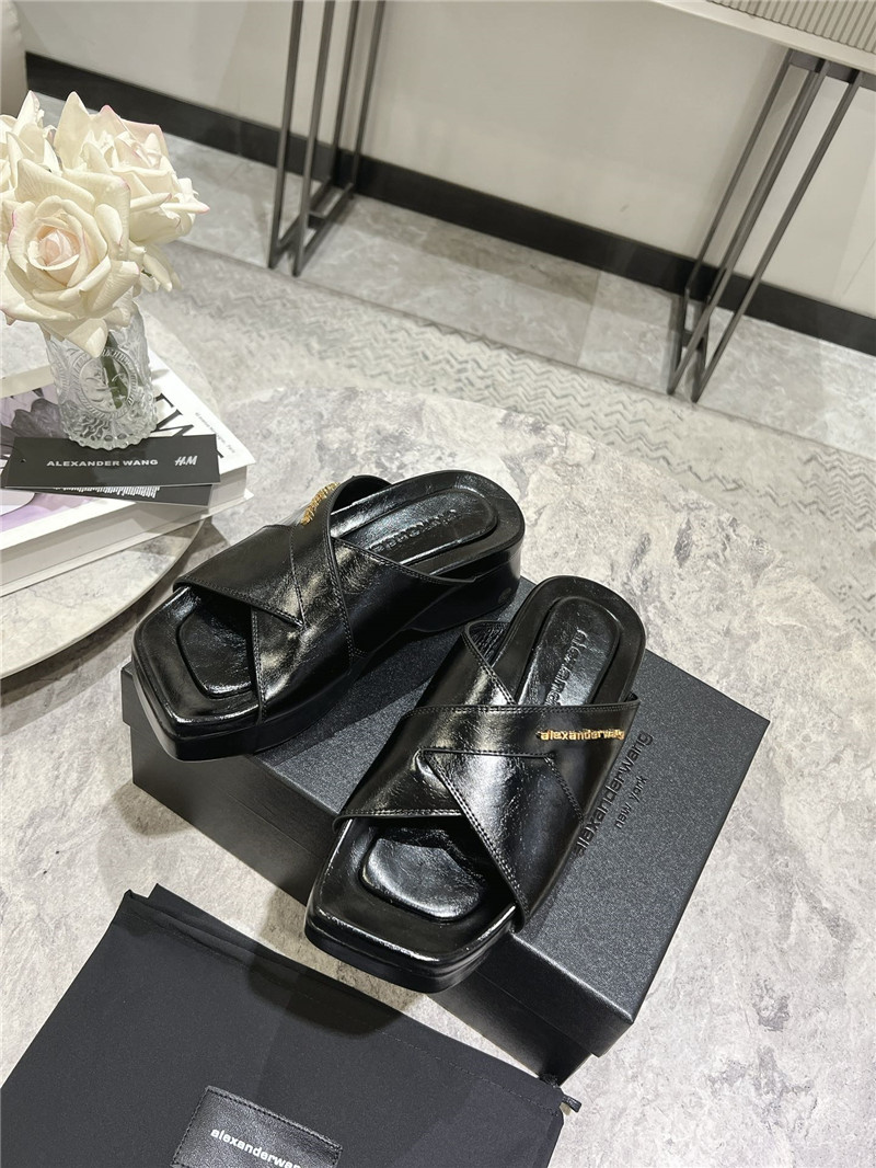 A1exa*der wang black patent leather platform slippers