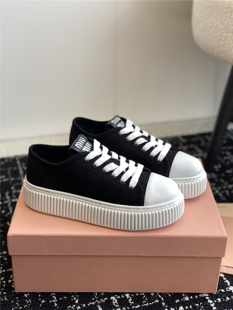 Miu Miu Black Platform Canvas Sneakers for Women