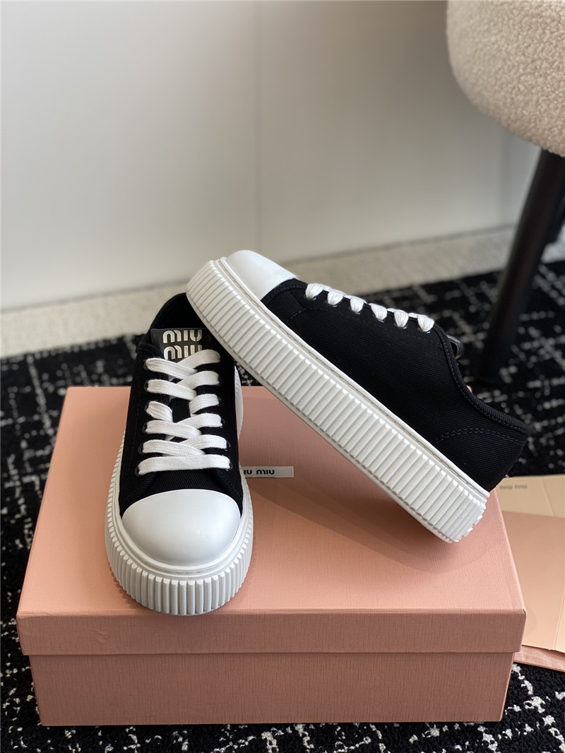 Miu Miu Black Platform Canvas Sneakers for Women
