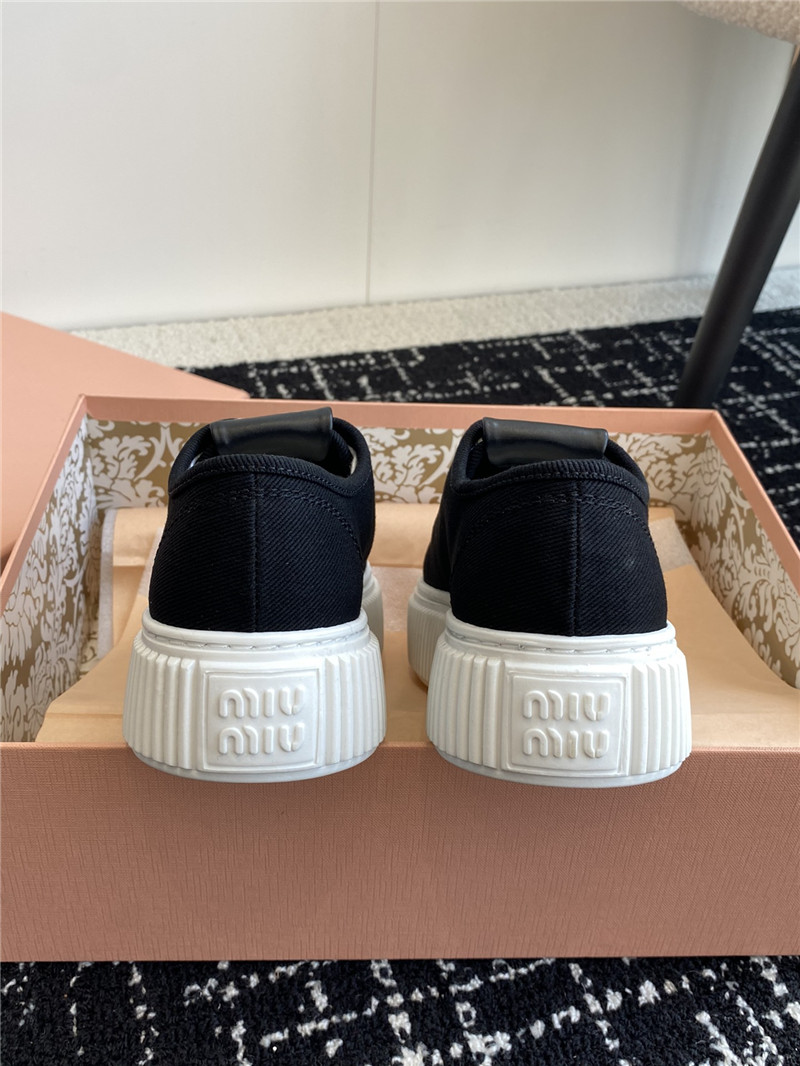 Miu Miu Black Platform Canvas Sneakers for Women