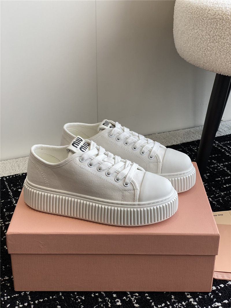 Miu Miu White Platform Canvas Sneakers