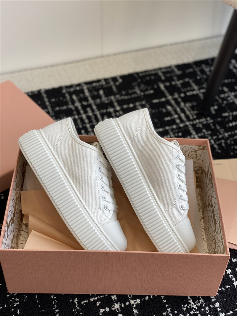 Miu Miu White Platform Canvas Sneakers