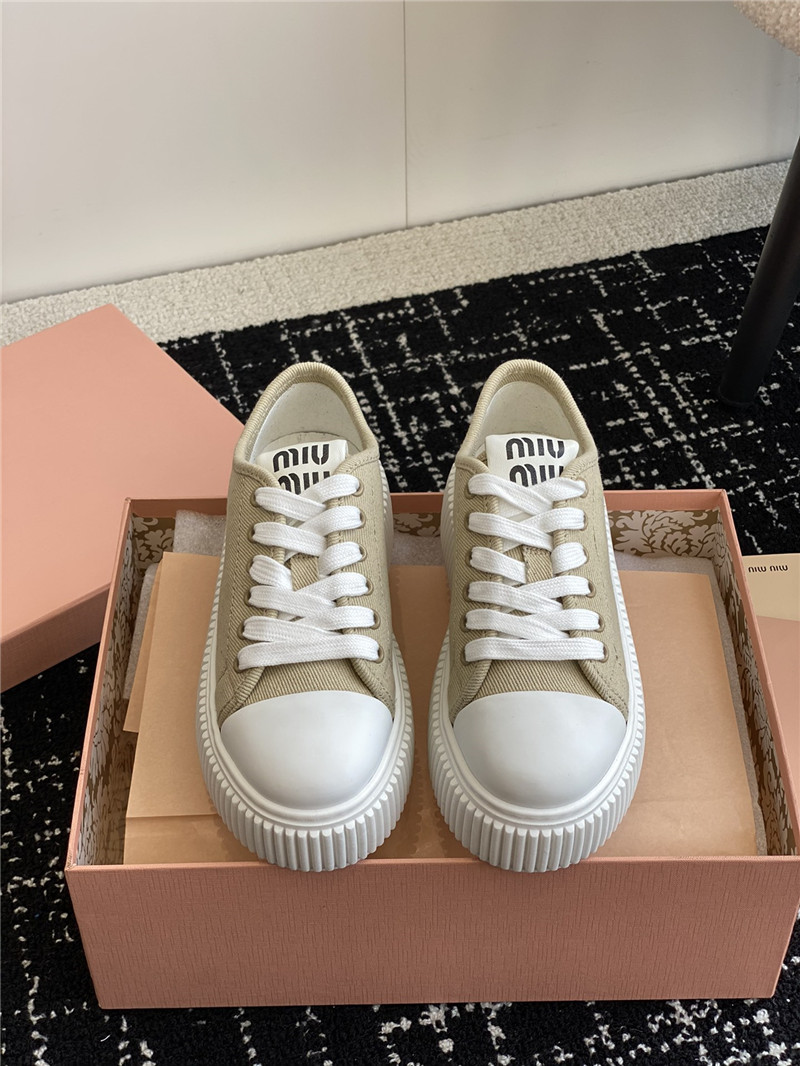 Miu Miu Green Platform Canvas Sneakers for Women