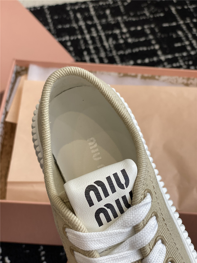 Miu Miu Green Platform Canvas Sneakers for Women