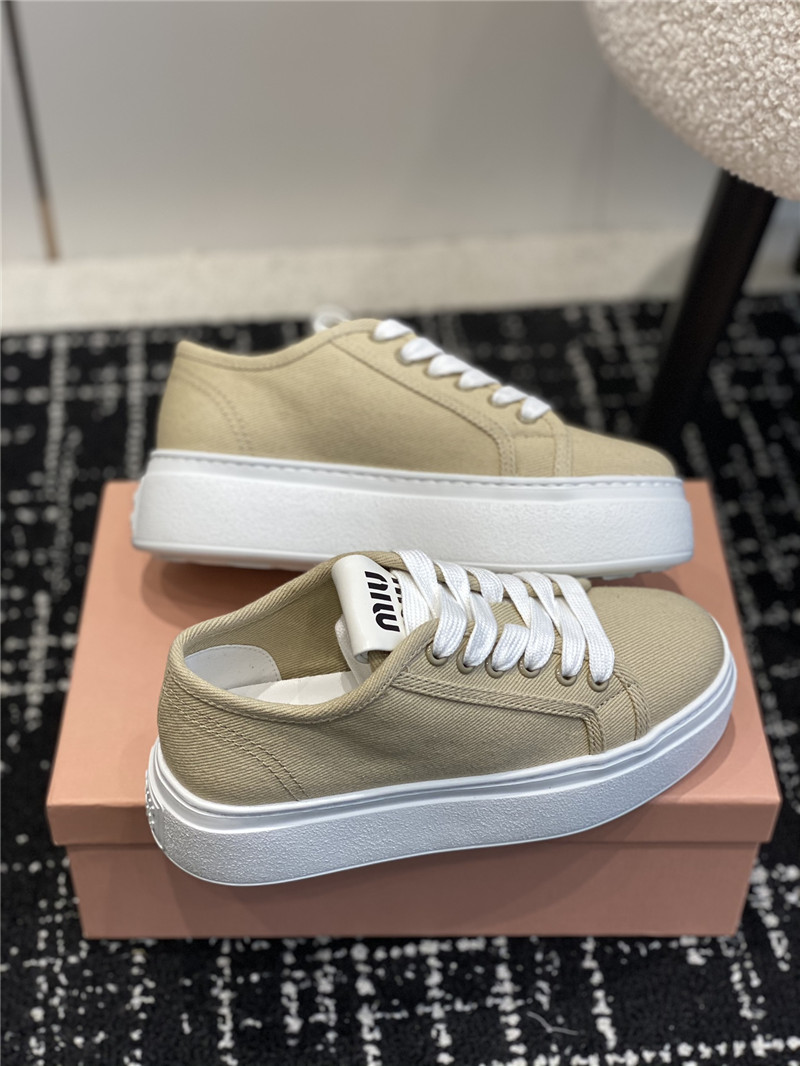 Miu Miu Platform Lace-Up Canvas Sneakers for Women
