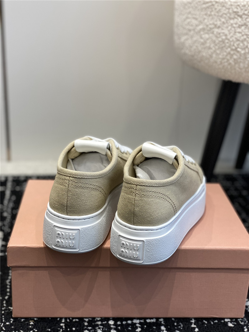 Miu Miu Platform Lace-Up Canvas Sneakers for Women