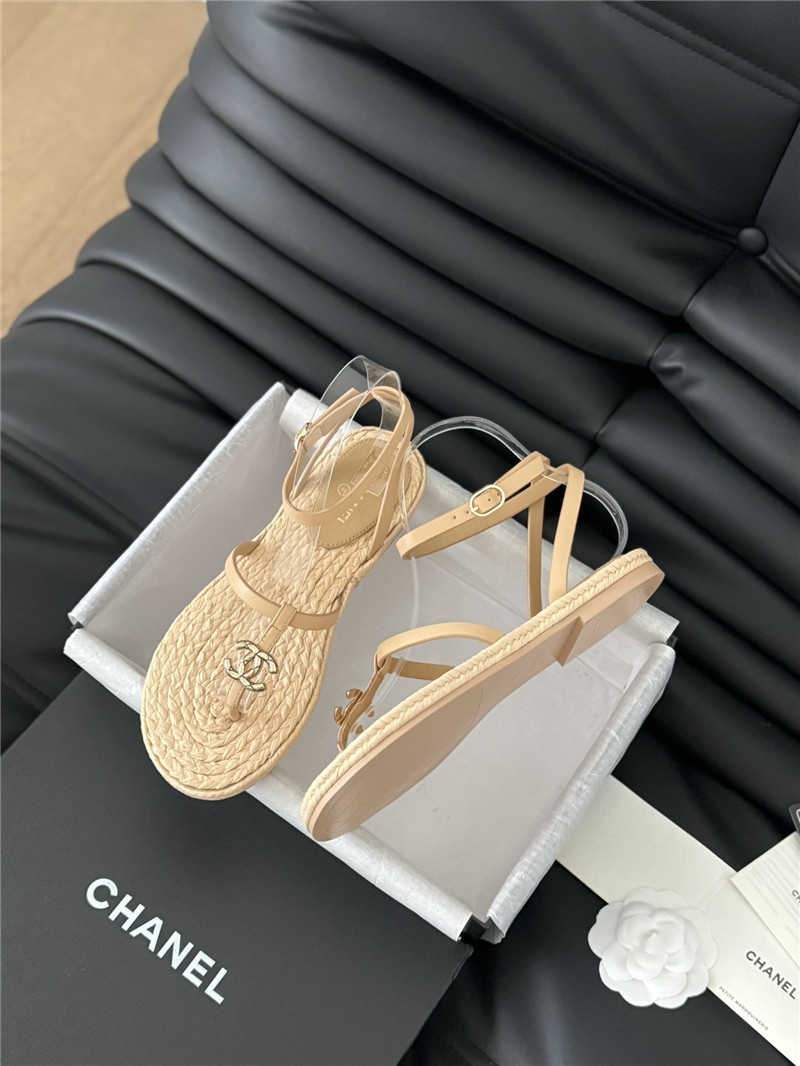 Ch**el brown calfskin raffia sandals