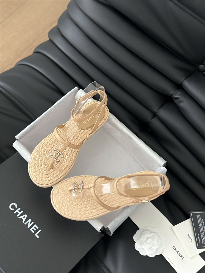 Ch**el brown calfskin raffia sandals