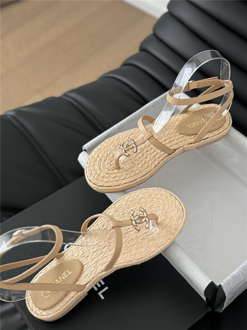 Ch**el brown calfskin raffia sandals