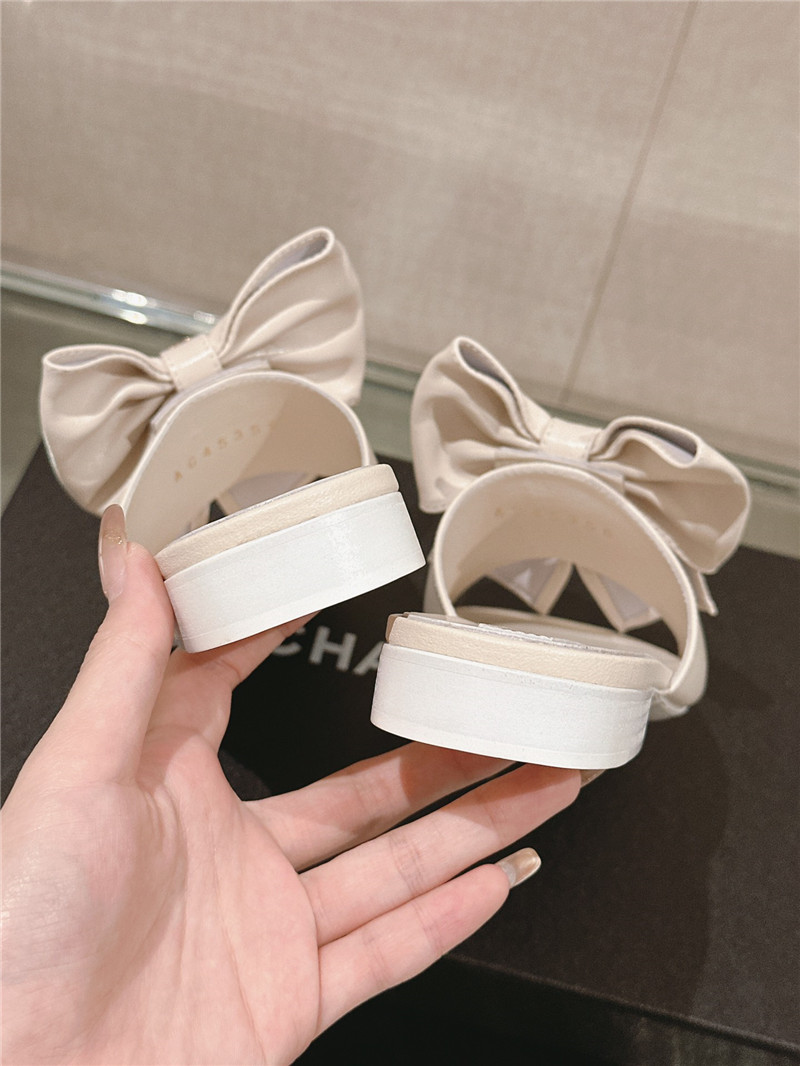 Ch**el flat silk bow leather sandals white