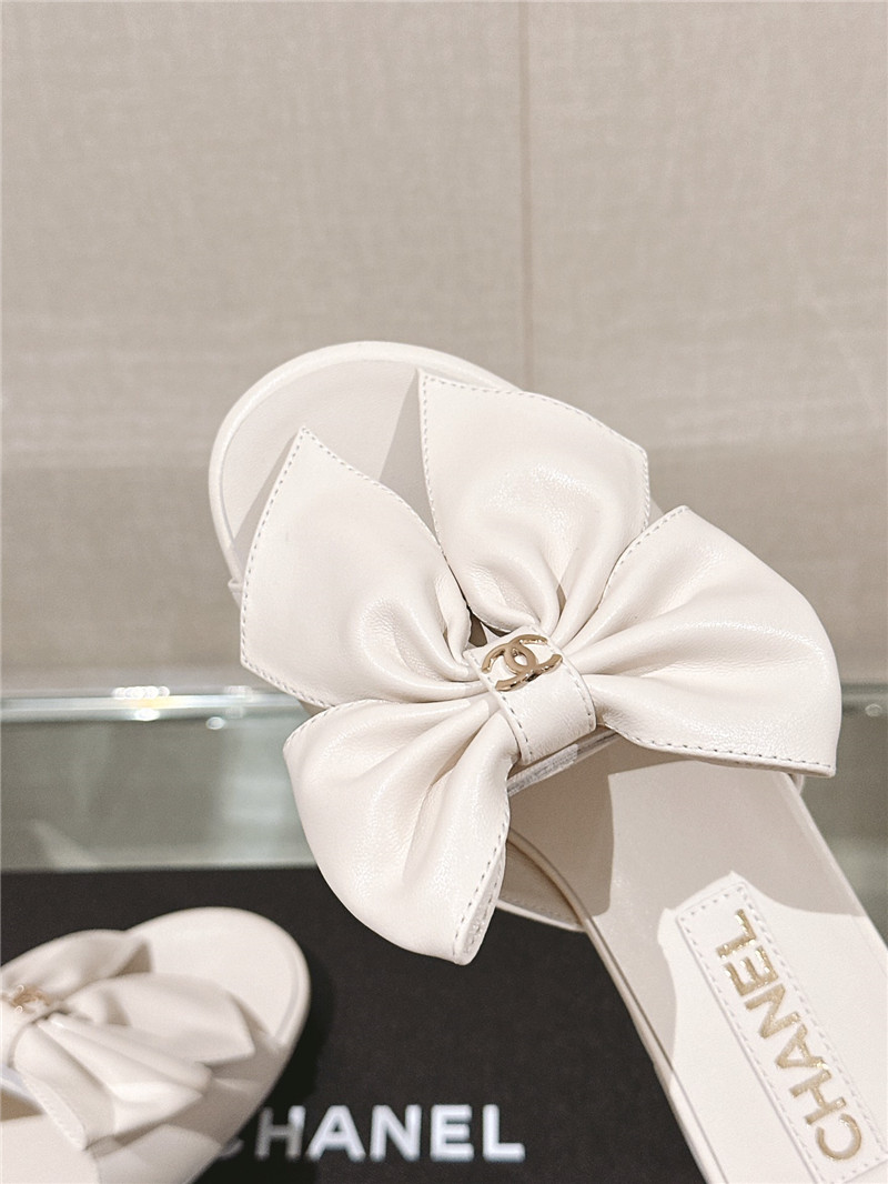 Ch**el flat silk bow leather sandals white
