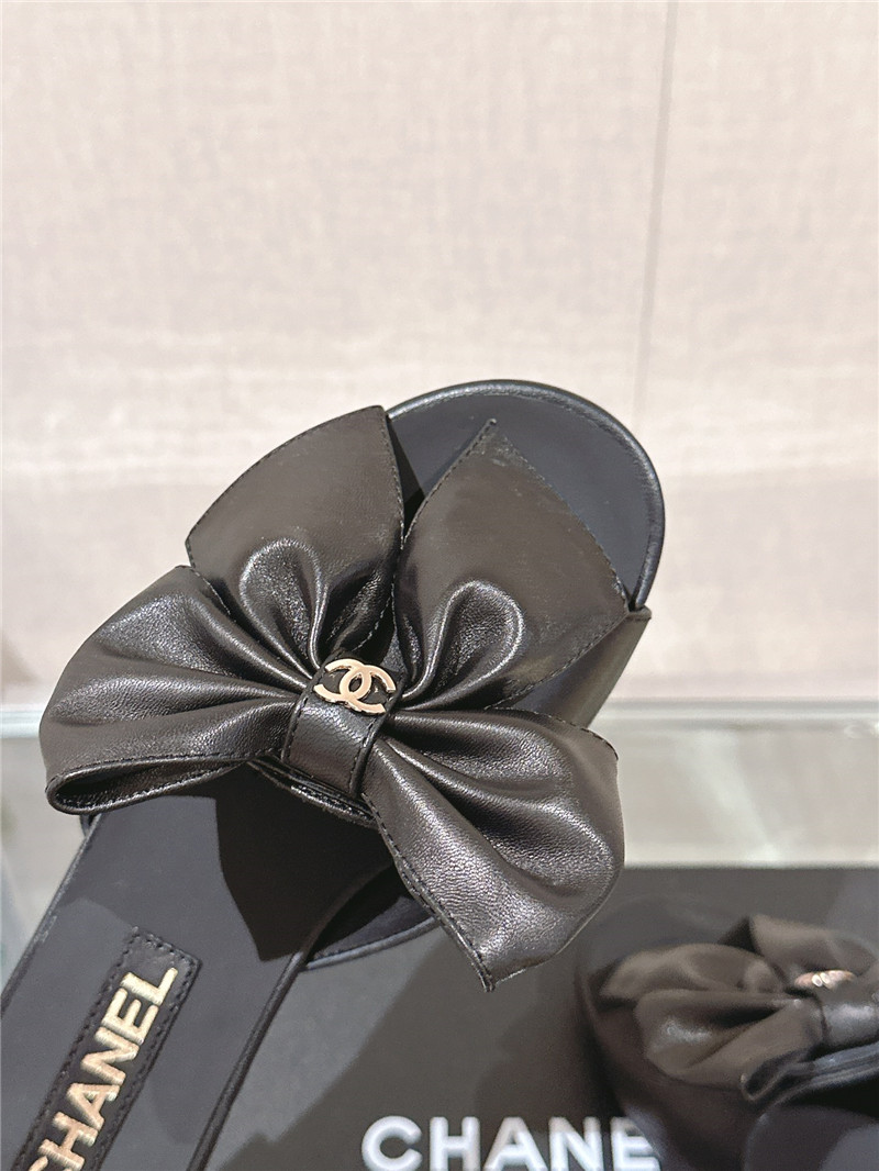 Ch**el flat silk bow leather sandals