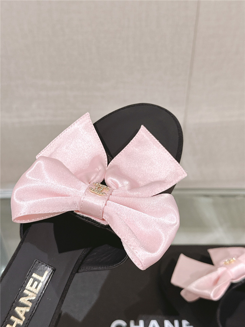 Ch**el chunky heel silk bow leather sandals in pink