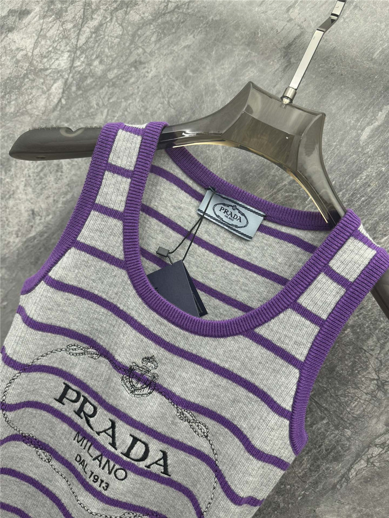 Pra*a striped knitted vest cheap replica designer clothes