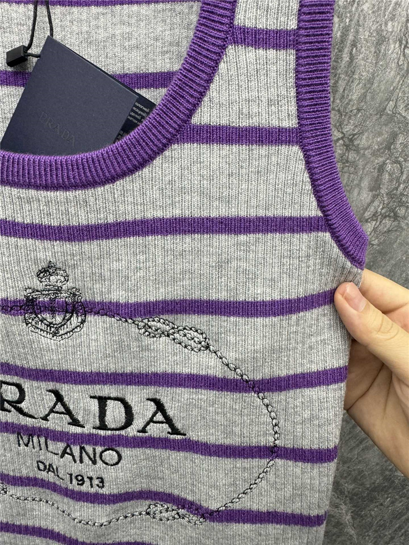 Pra*a striped knitted vest cheap replica designer clothes