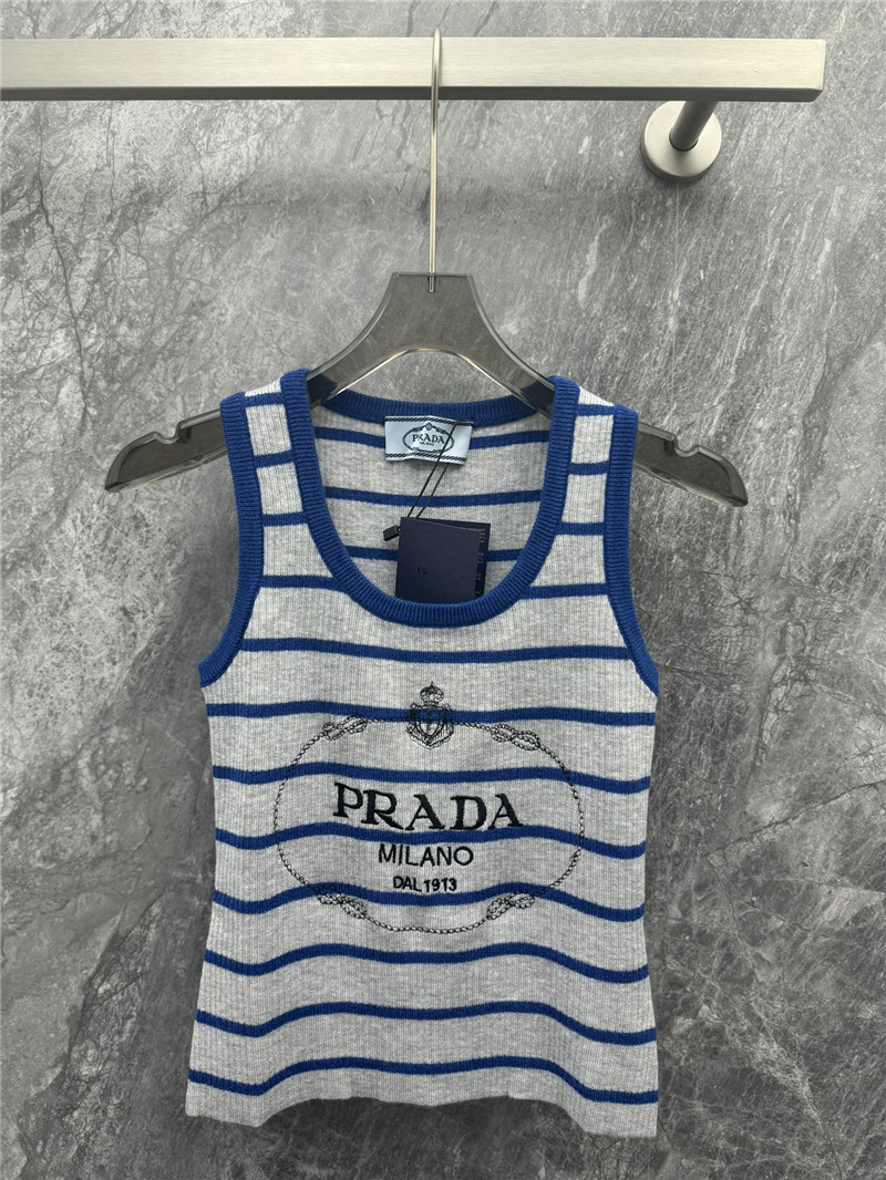 Pra*a striped knitted vest cheap replica designer clothes