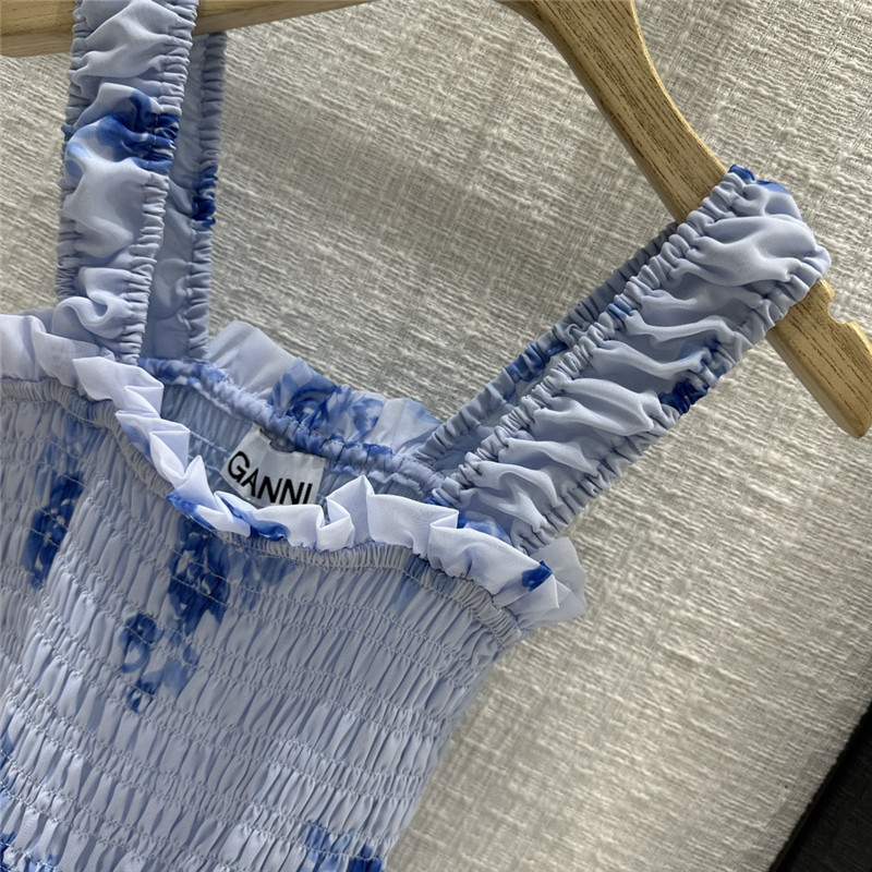 Ganni Floral Pleated Georgette Midi-Dress