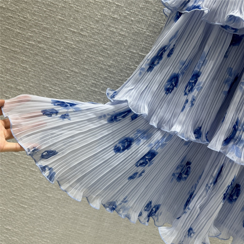 Ganni Floral Pleated Georgette Midi-Dress