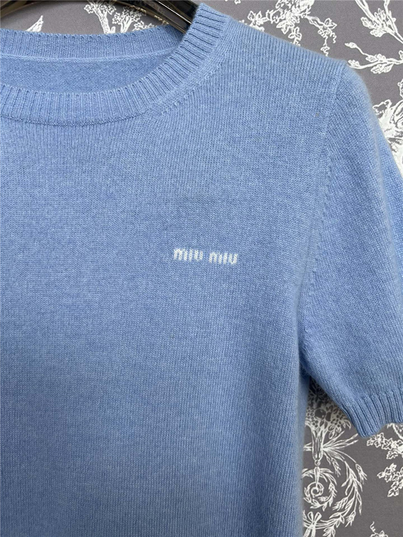Miu Miu Logo Knit T-Shirt Blue