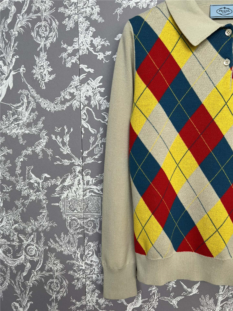 Pra*a argyle knit wool polo shirt